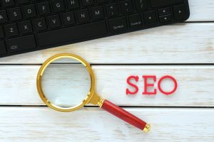 Flat lay concept for SEO Search Engine Optimization