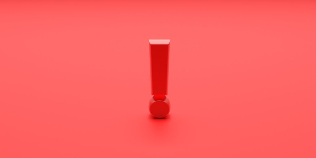 Exclamation mark on red color background. 3d illustration